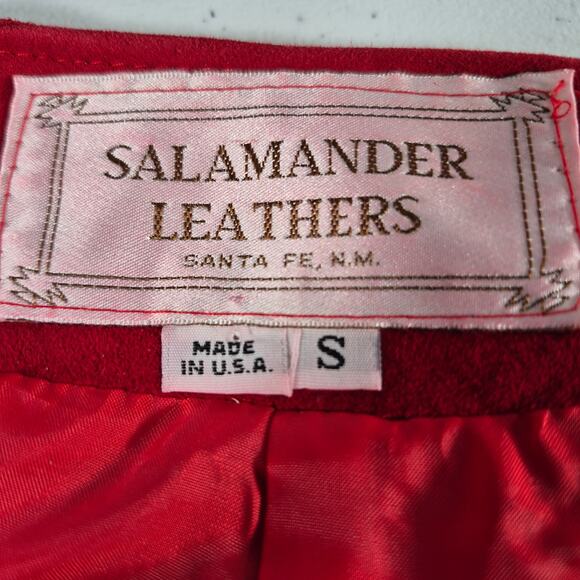 Salamander Leathers USA Red Suede Vintage Jacket Crop Lined Gold Metal Buttons S - Picture 4 of 4